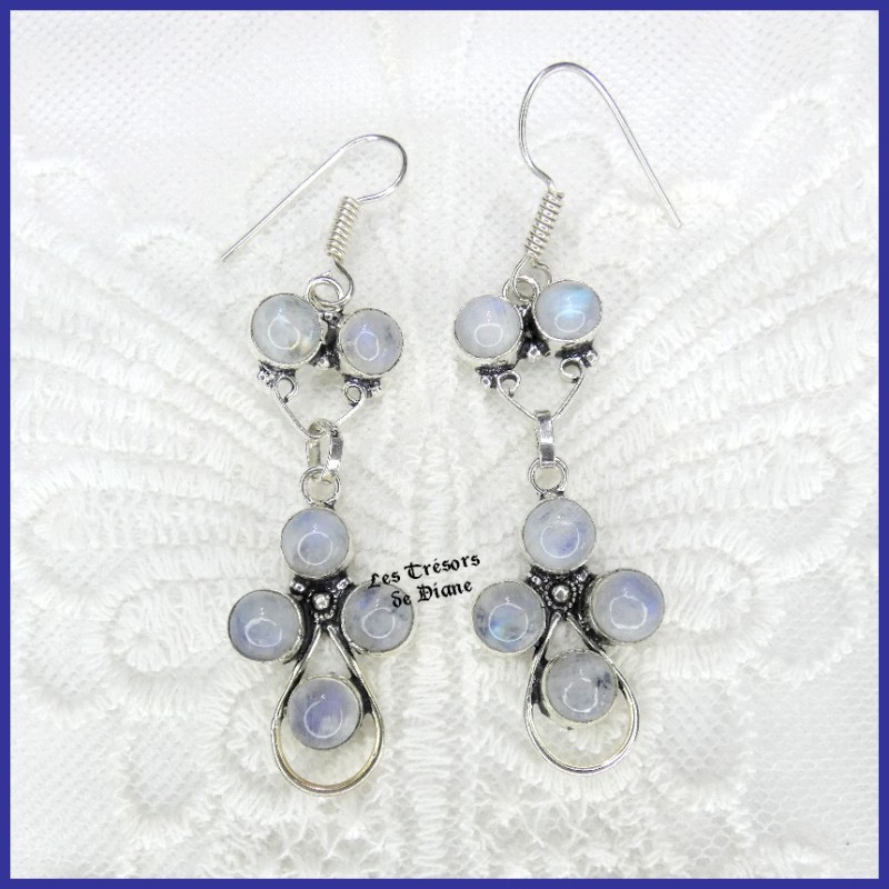 Boucles en PIERRE DE LUNE naturelle et ARGENT