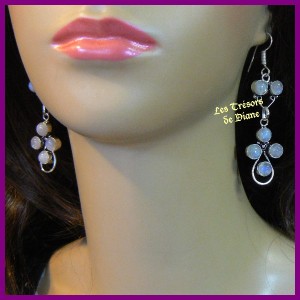 Boucles en PIERRE DE LUNE naturelle et ARGENT