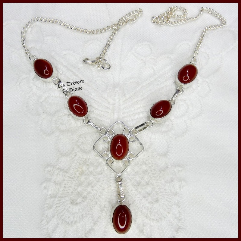 Collier en CORNALINE naturelle et ARGENT Collier en CORNALINE naturelle et ARGENT