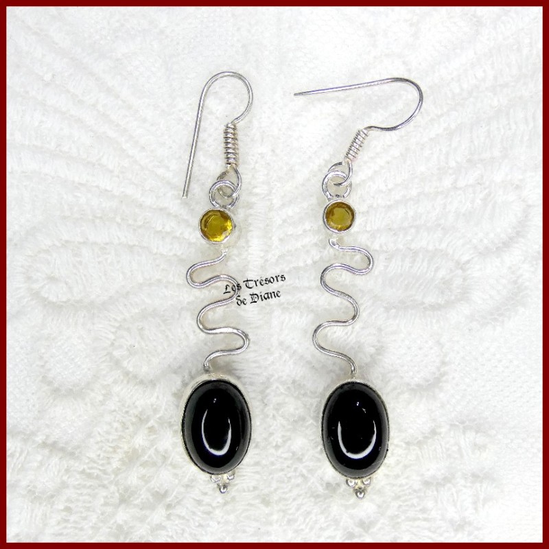 Boucles en ONYX, CITRINE et ARGENT