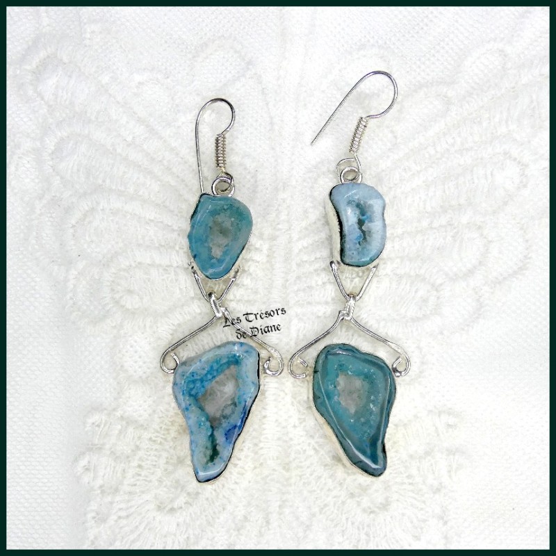 Boucles en AGATE GEODE et ARGENT